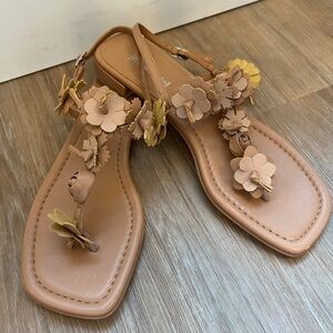 Jeffrey Campbell Dianthus Tan Leather Thong Sandals Size 10 nude